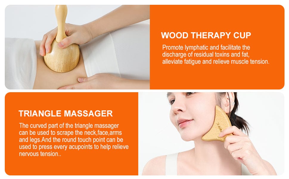 PURAVA Wood Therapy Massage Tools - Set of 6